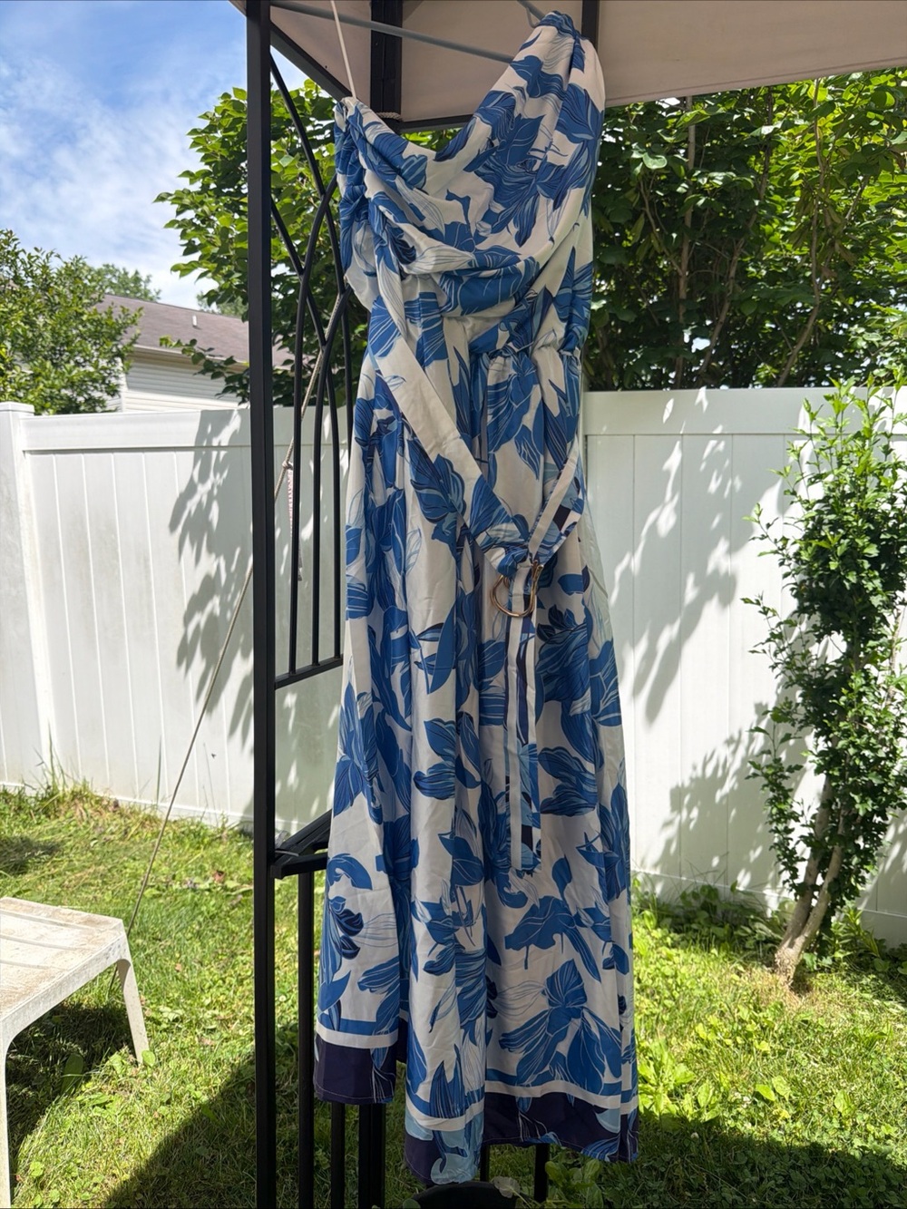 Petal & Pup Blue and White Floral Maxi Dress with Belt